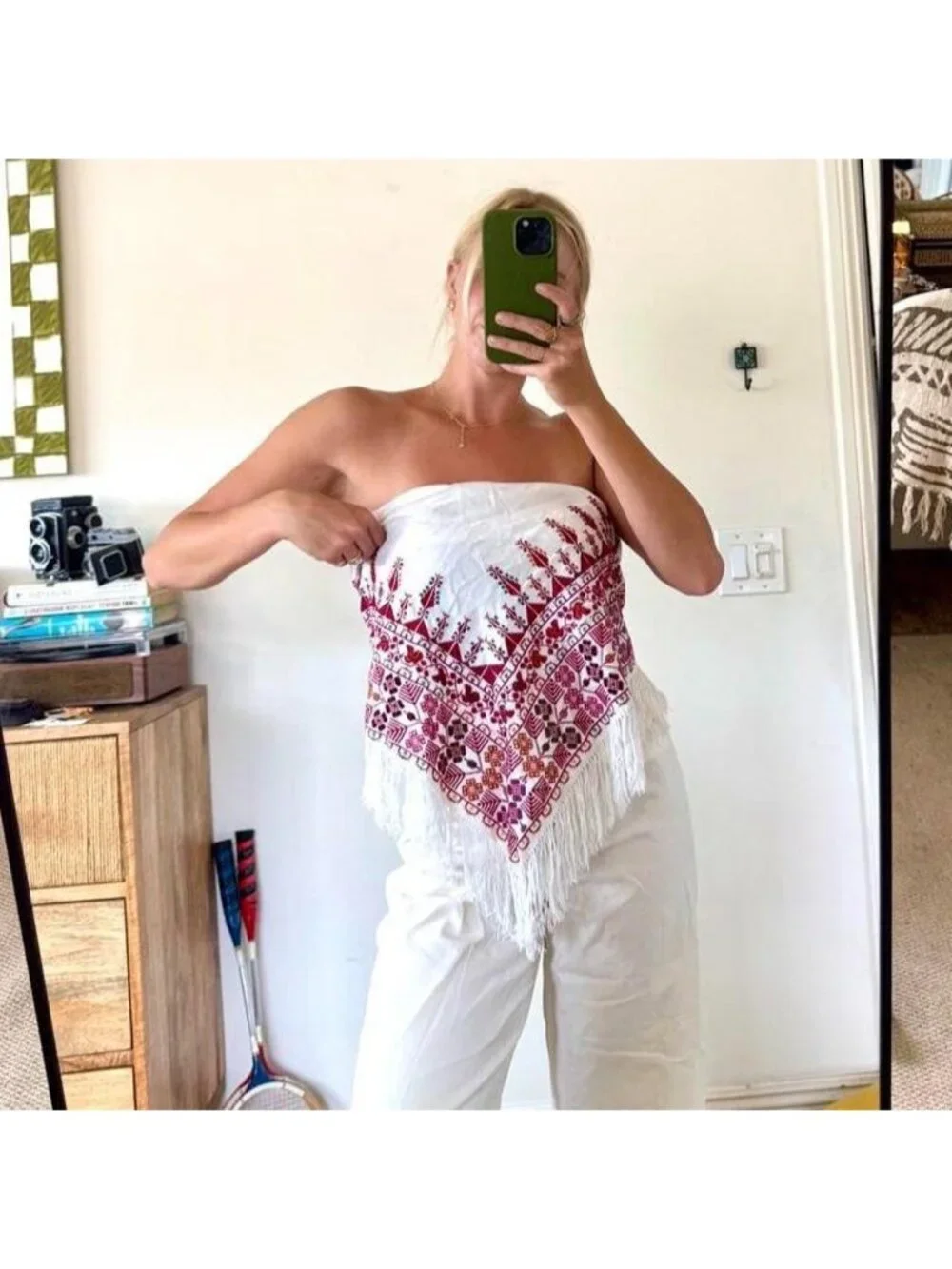WHITE RED MULTICOLOR BOHO SCARF SHAWL WRAP COVER UP